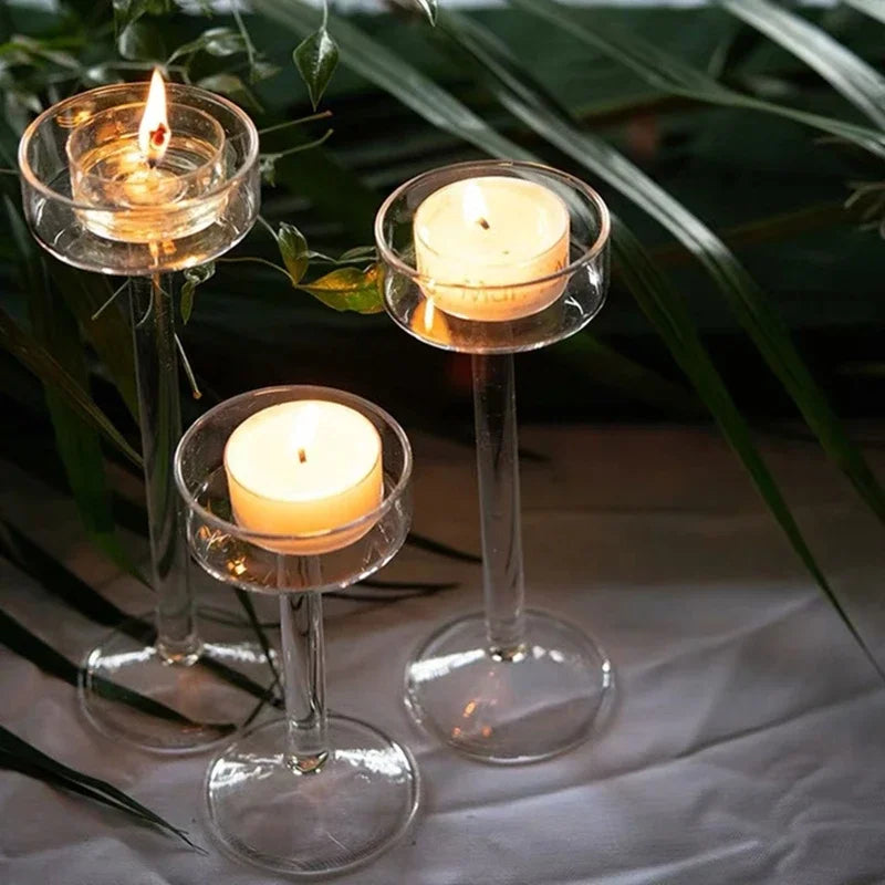 grand bougeoir en verre pour décoration de mariage et fête romantique