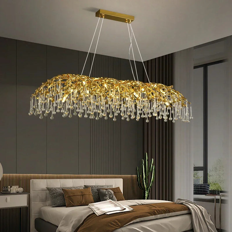 lustre en cristal de luxe design goutte de pluie élégant