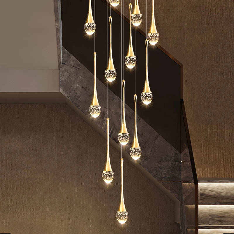 2024 Teardrop LED chandelier staircase luxury corridor long spiral crystal lamp modern home decorative chandelier fixtures