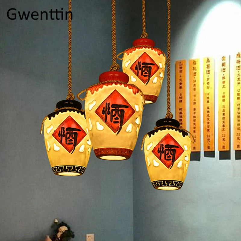 suspension pot à vin style chinois pour décoration intérieure