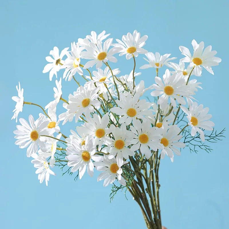 5 têtes de marguerites blanches fleurs artificielles pour décorations festives