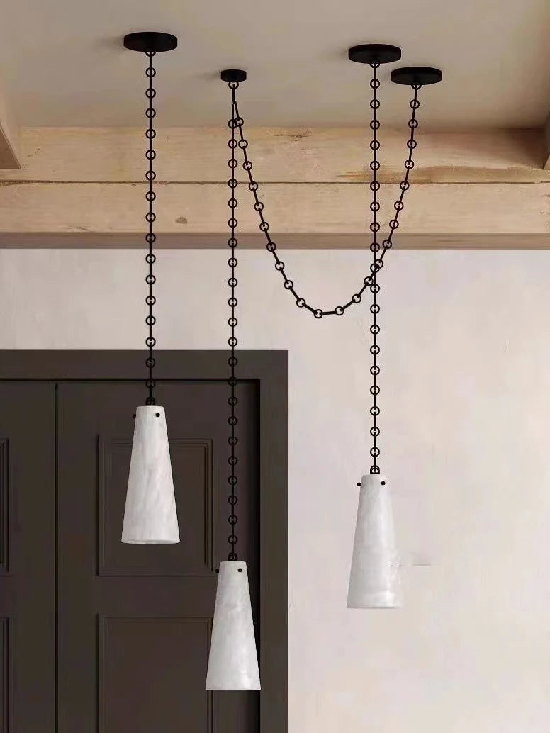 lustre suspendu vintage en albâtre design moderne luxe marbre longue ligne