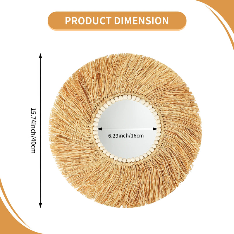 miroir décoratif en perles de bois et bambou fait main