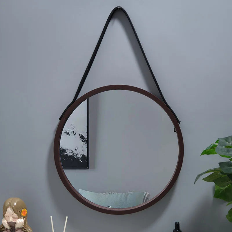 miroir rond mural en bois épais pour maquillage