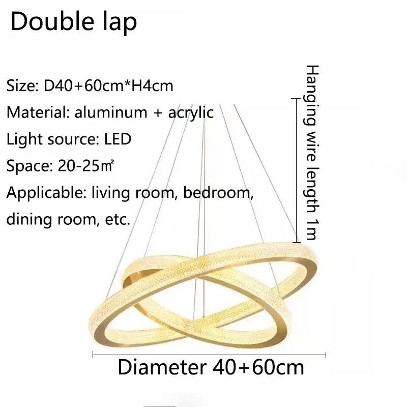 lustre en cristal moderne avec anneau à led pour décoration intérieure