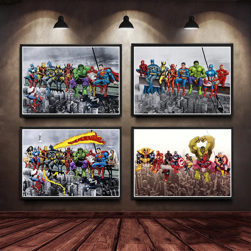 Tableau affiche murale spiderman hulk iron man décorations enfants avengers