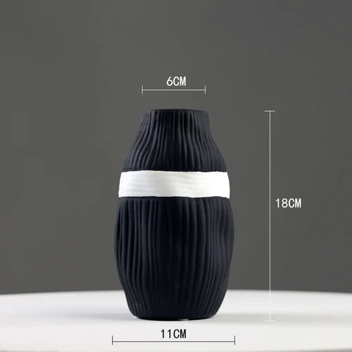 vase en céramique à rayures pour fleurs séchées décoratif