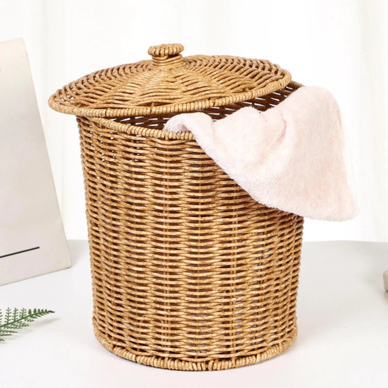 panier à linge tissé à la main avec couvercle et ouverture pratique