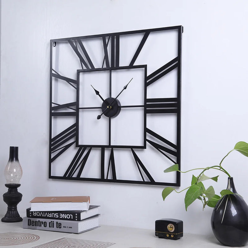 horloge murale moderne 3D rétro carrée chiffres romains décoration silencieuse