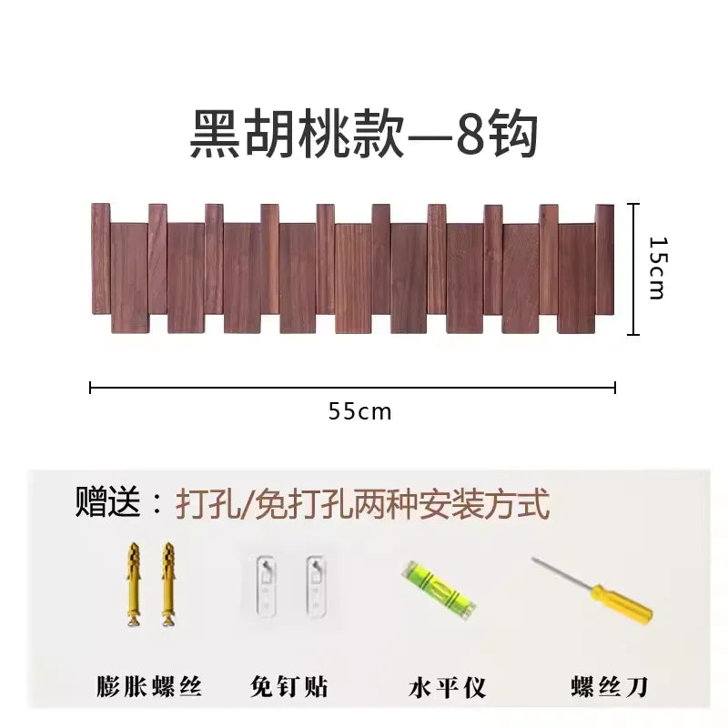 porte-manteaux en noyer suspendu avec crochets créatifs en bois massif