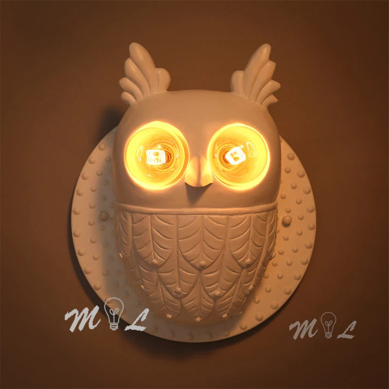 applique murale hibou créative en résine à LED