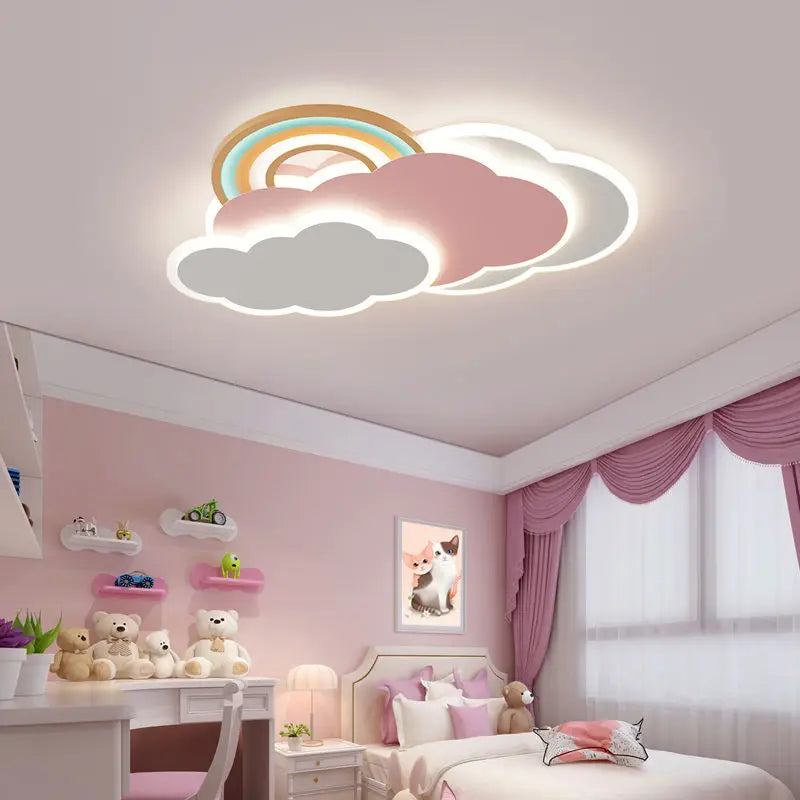 plafonnier nuage arc-en-ciel romantique pour princesse avec télécommande en option