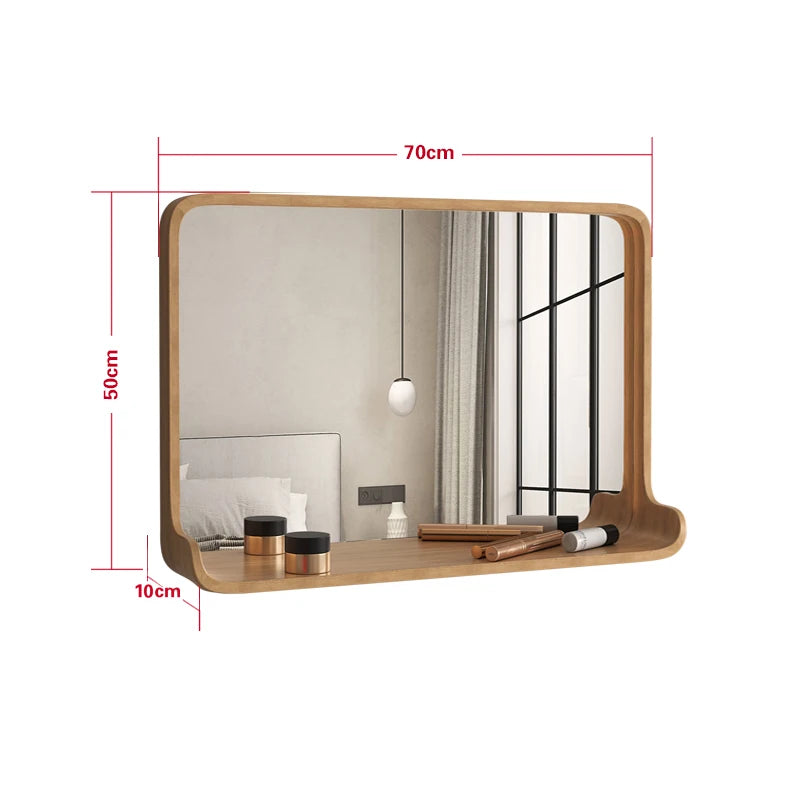 miroir en bois massif avec éclairage led et fixation murale