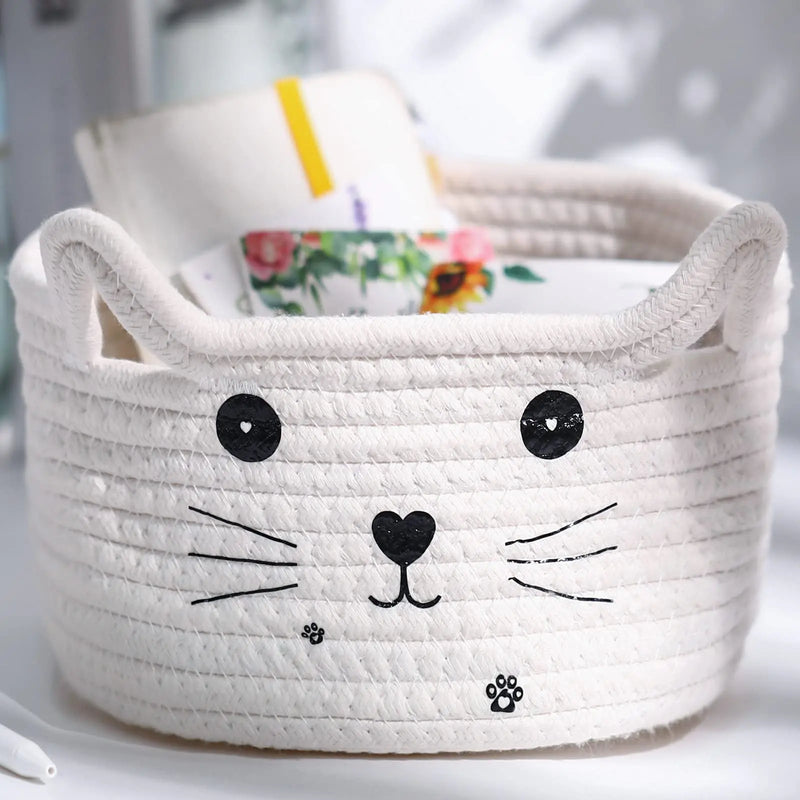 paniers de rangement en coton thème chaton décoratif et pratique