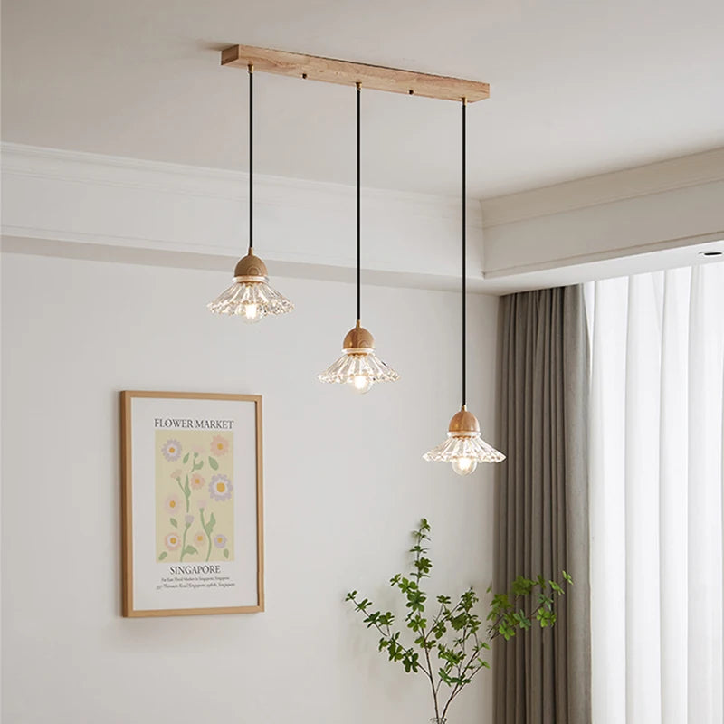 lustre nordique moderne en bois et verre led japonais