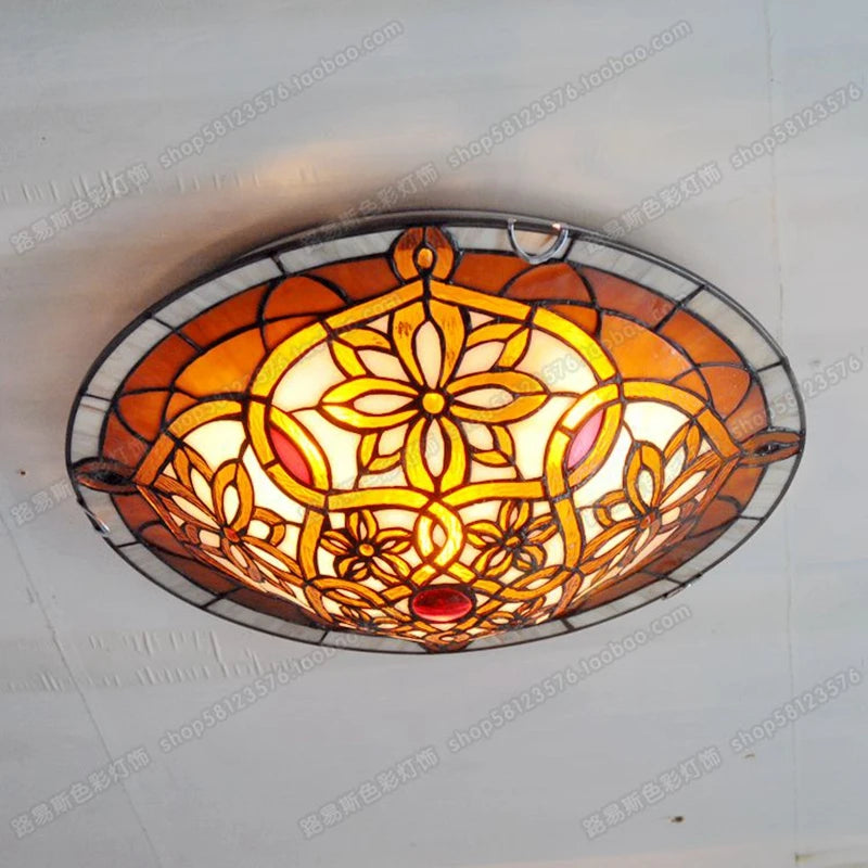 16 Inch European Twist Glass Ceiling Lamp Tiffany Style Bedroom Aisle Porch Balcony Lighting Antique LED Welding Art Lamp