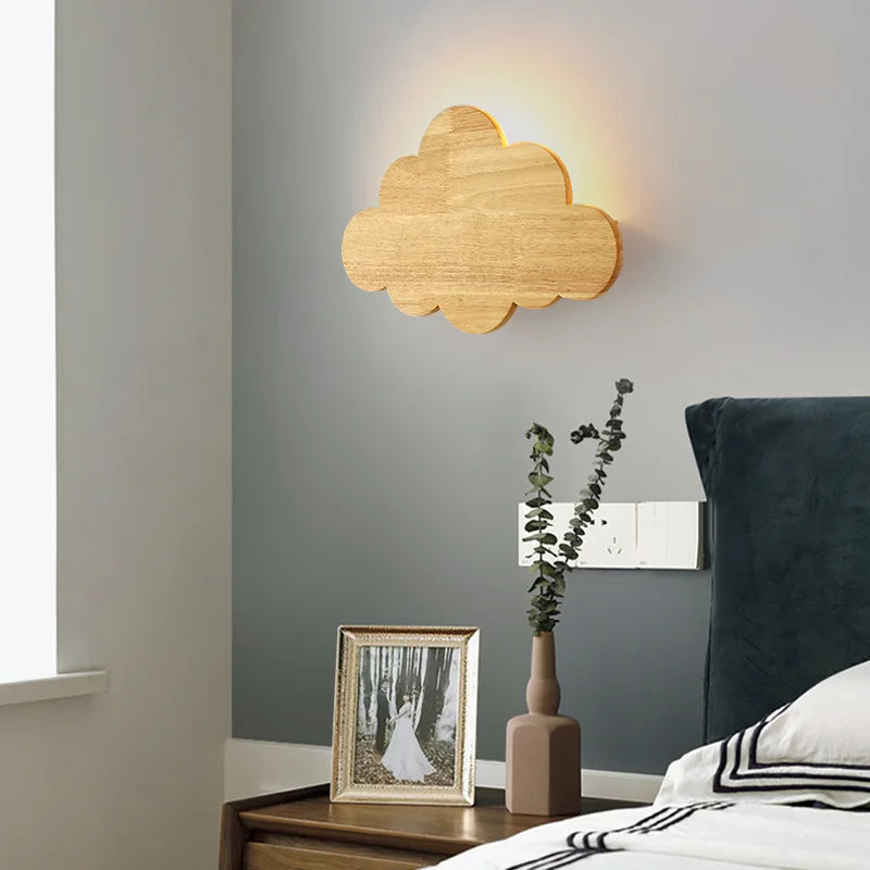 applique murale nuage en chêne naturel pour décoration enfant