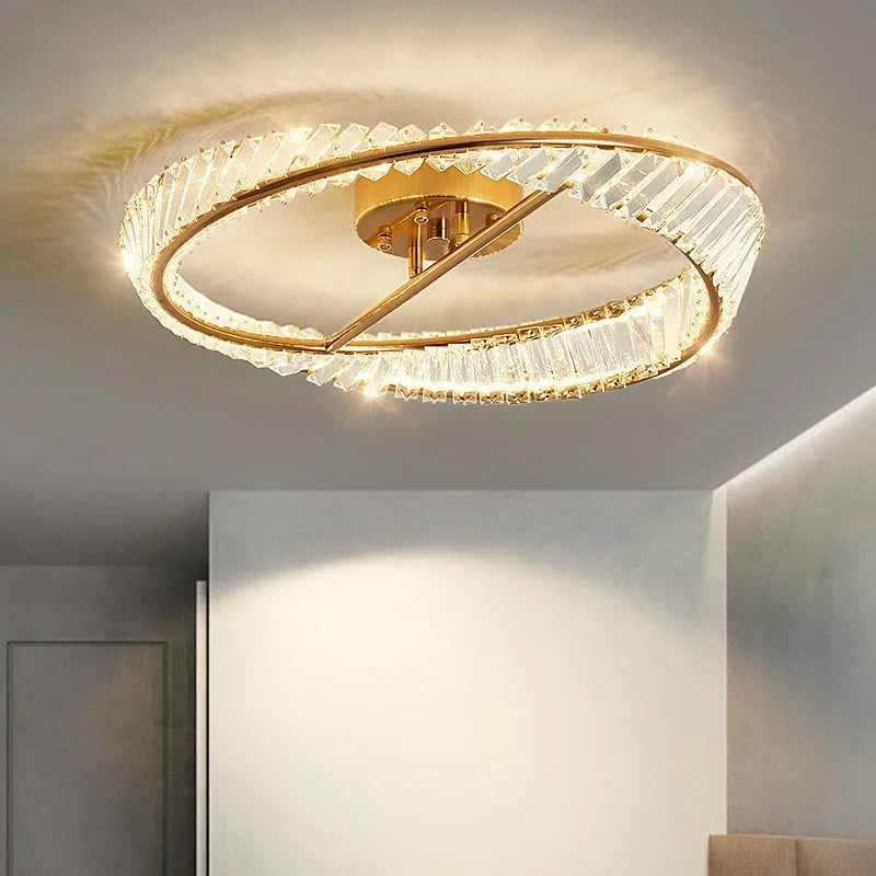 lustre moderne à leds dimmable en anneaux de cristal