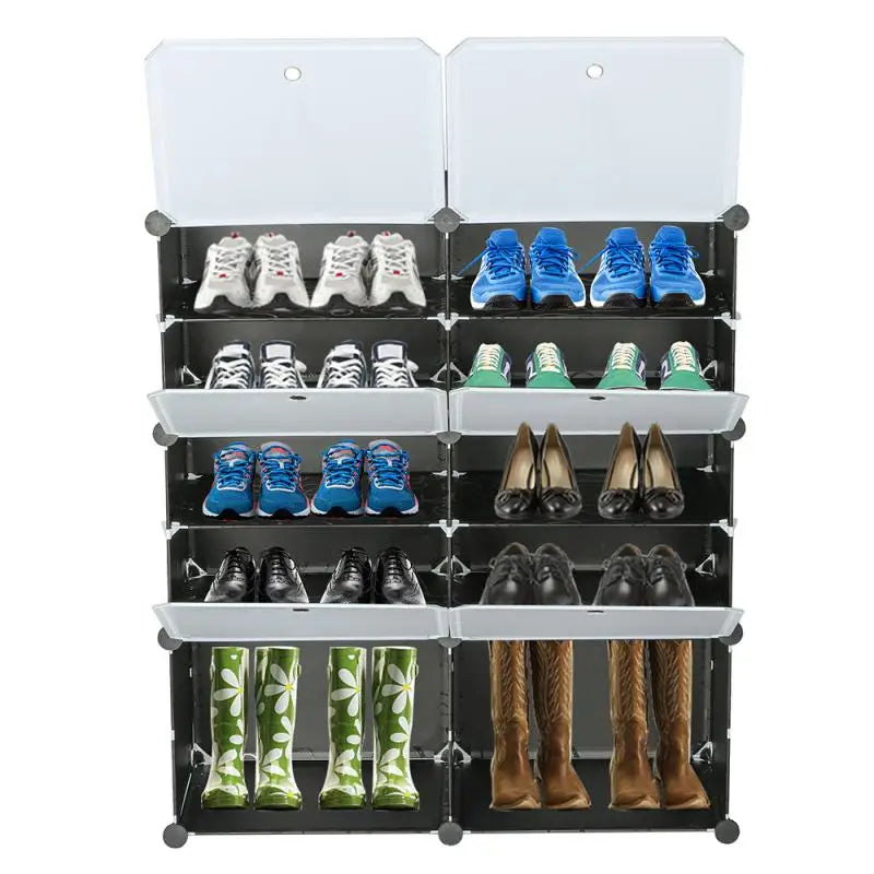 organisateur pliable pour chaussures avec couvercle transparent et compartiments