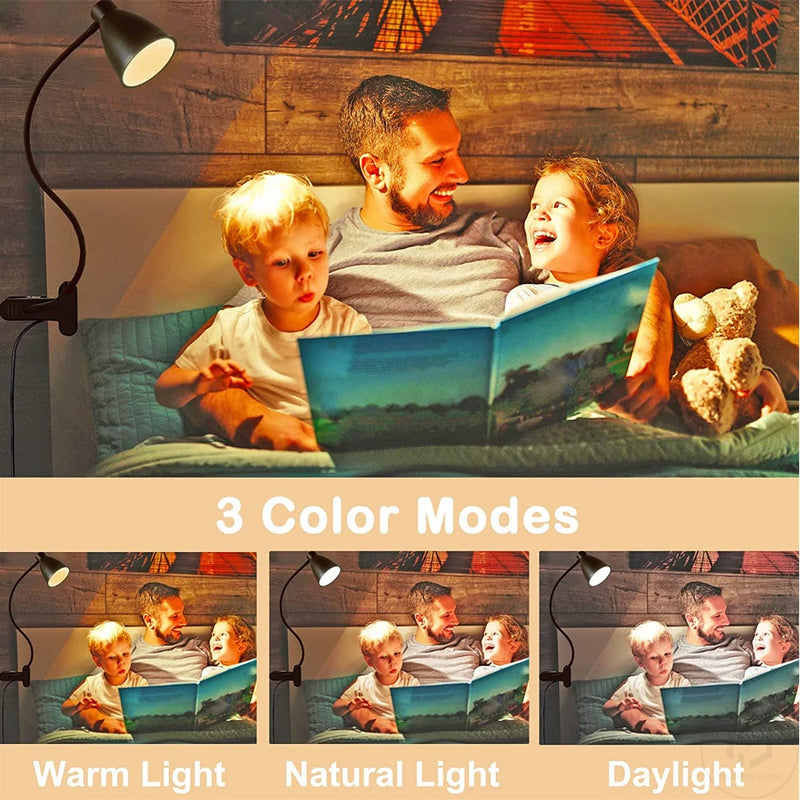 38 LED Desk Lamp 3 Color Modes 10 Brightness Dimmer Reading Light Auto Off Timer Desk Light Flexible Gooseneck Clip Book Light