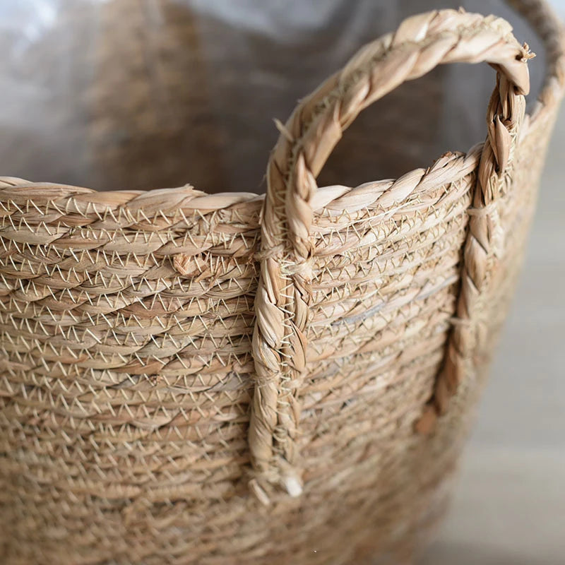 panier tissé à la main en paille pour plantes et linge