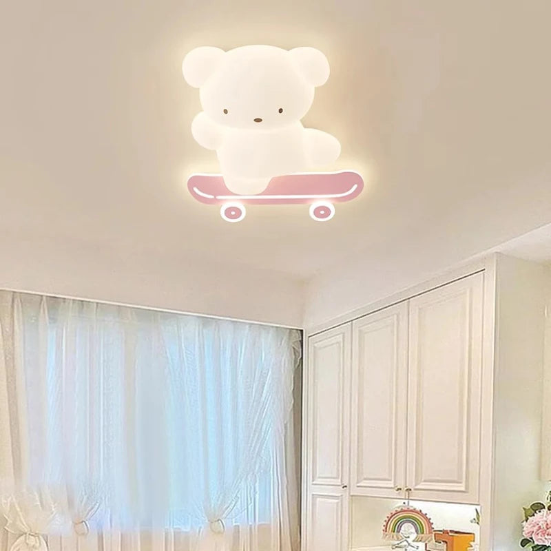 plafonnier ours skateboard lumineux pour chambre d'enfant moderne