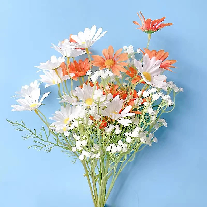 5 têtes de marguerites blanches fleurs artificielles pour décorations festives