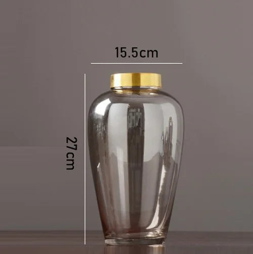 vase en verre moderne avec base métallique pour décoration florale