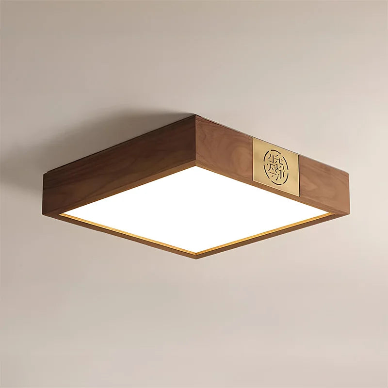 Walnut Wood Square Zen, Wabi-sabi Modern Vintage style, Ceiling light for Living Room, Bedroom, dining Room, Study Room