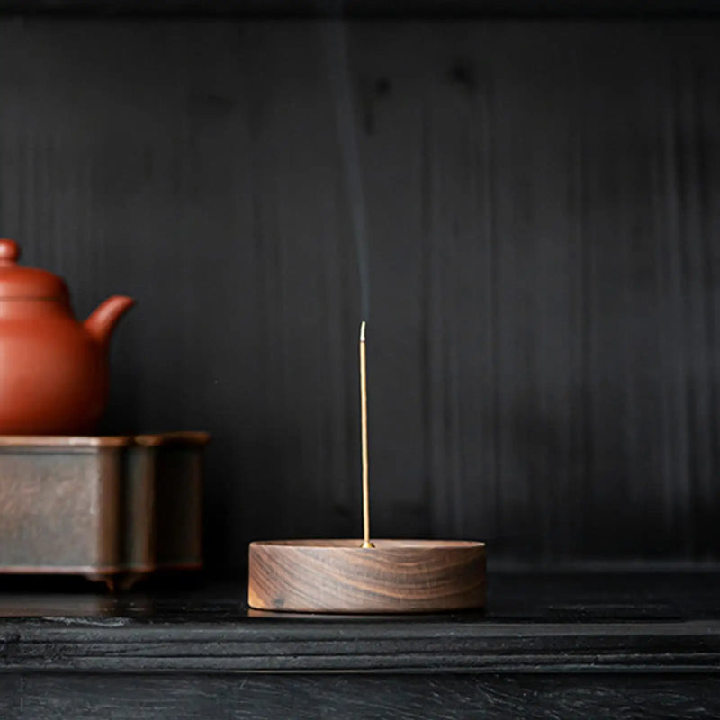 brûleur d'encens rond en bois pour méditation et décoration intérieure