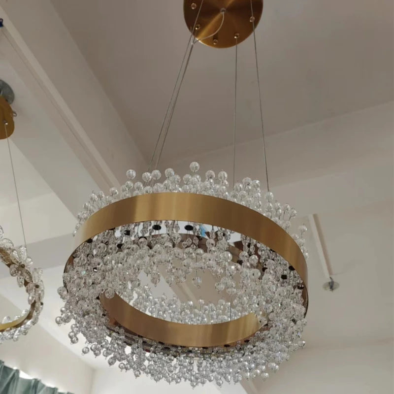 lustre moderne en cristal avec métal doré réglable