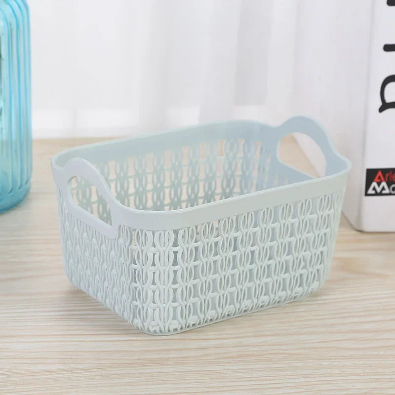 panier de rangement portable en rotin et plastique pour divers articles