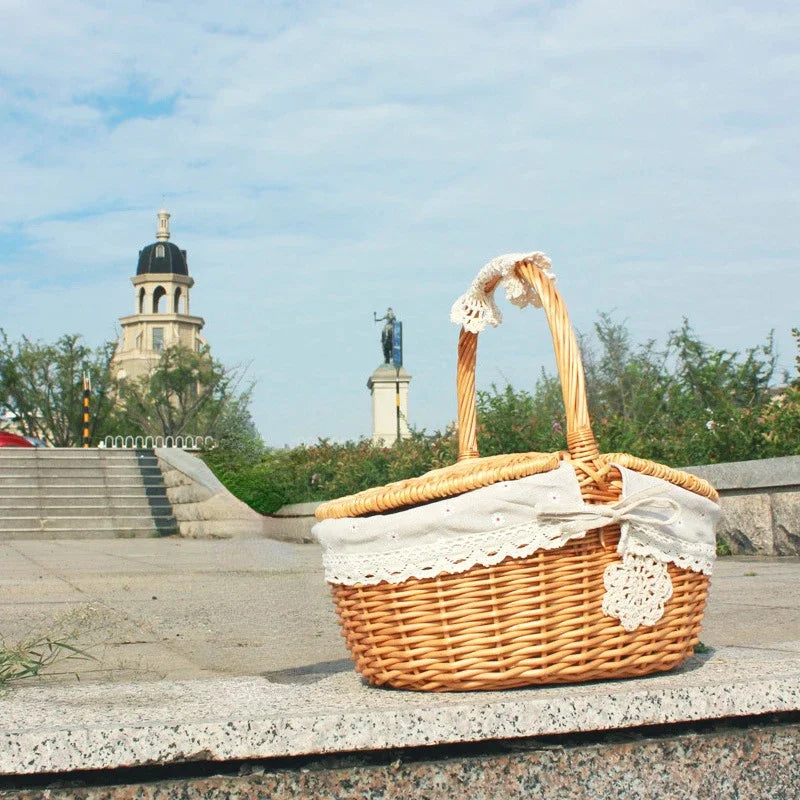 panier en osier tissé à la main pour pique-nique et rangement extérieur