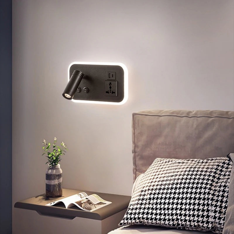 lampe de chevet murale led avec port usb et interrupteur rotatif