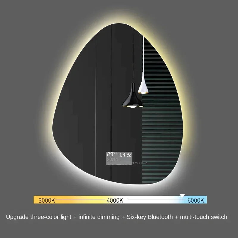 miroir vertical irrégulier avec lumière led et haut-parleur bluetooth