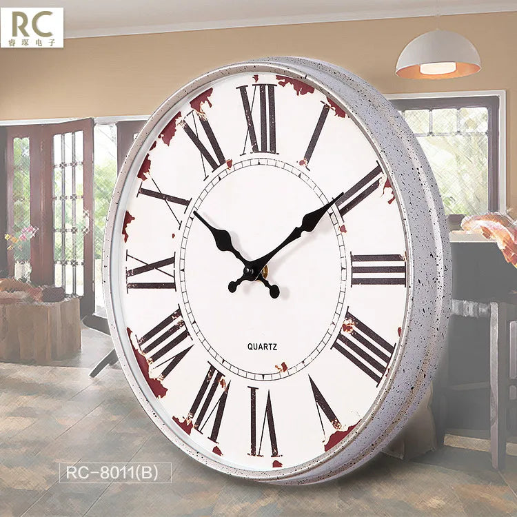 horloge murale rétro silencieuse shabby chic pour décoration intérieure