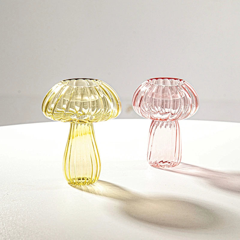 bougeoir champignon en verre pour décoration de table et vase