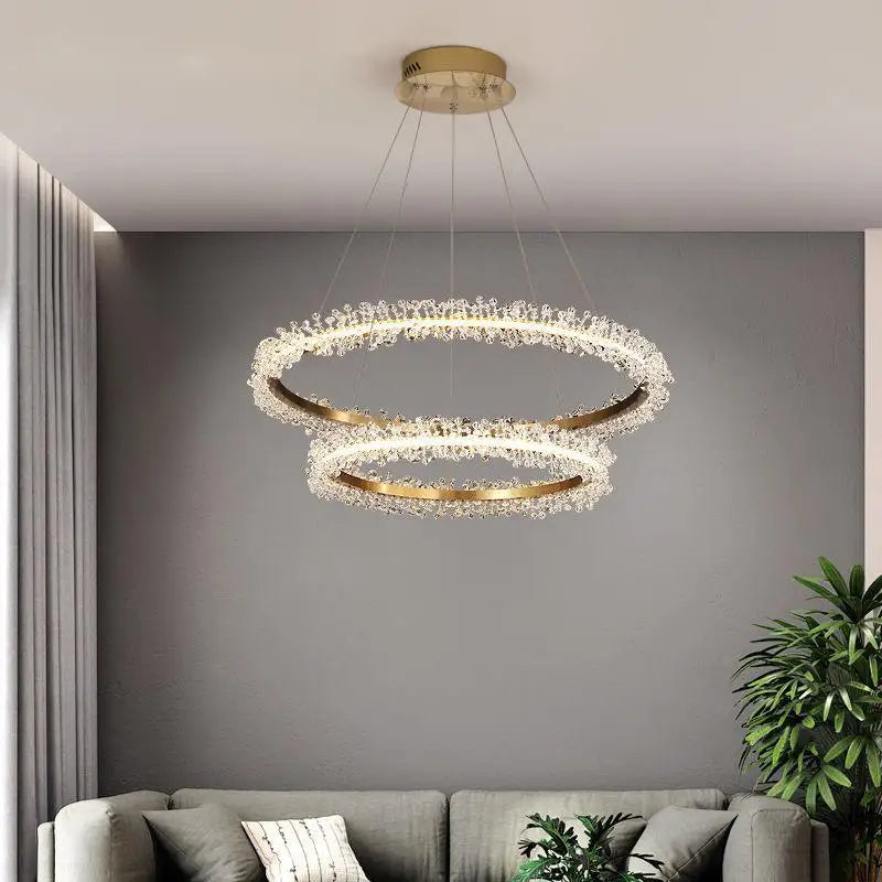 lustre en cristal avec anneau doré pour éclairage intérieur