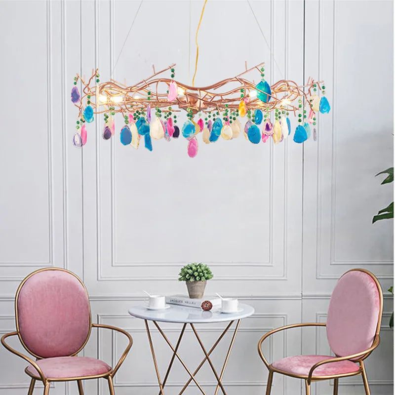 Ring Ceiling Lights Pendant Light Modern Agate Stone Chandelier In Rose Gold For Living Room Dining Room Kitchen Hallway,25.5"