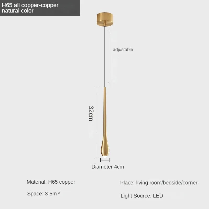 suspension moderne en forme de goutte d'eau en cuivre décoratif