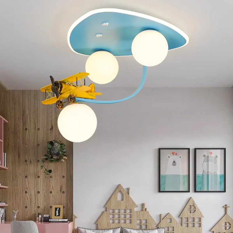 Cartoon Yellow Airplane Ceiling Lamps Children's Room Chandelier Light for Nursery School Kids Girl Boy Bedroom Hanging Lights