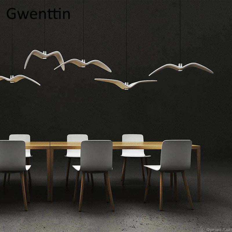 lustre suspendu moderne en forme de mouette design lumineux