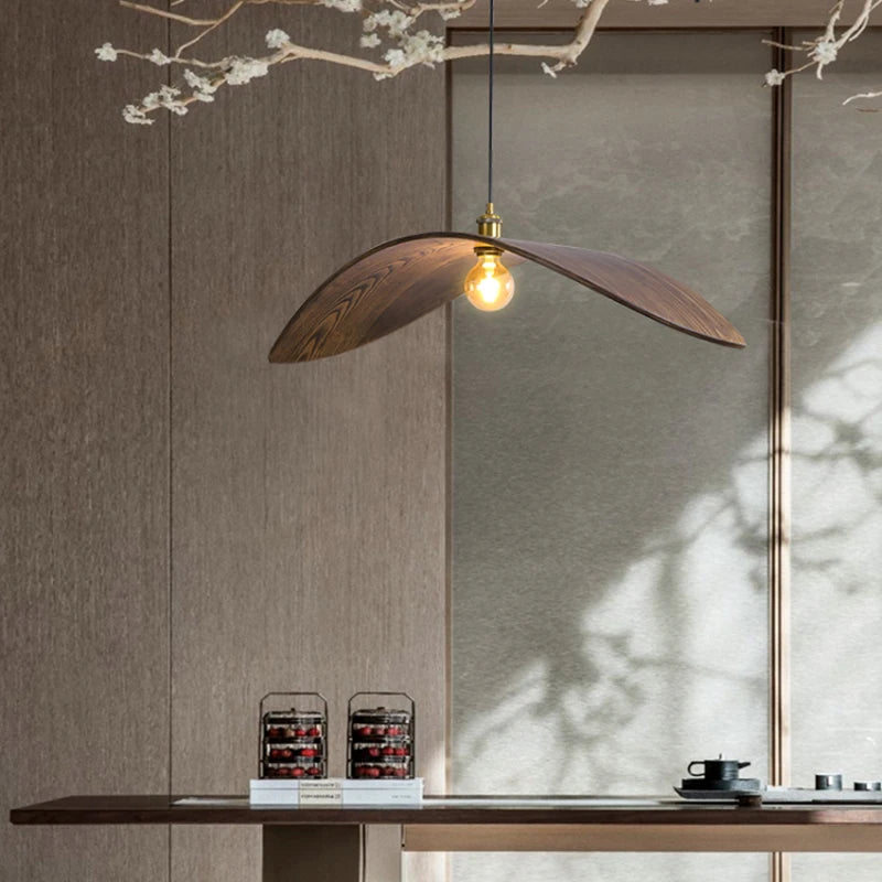 lustre à led wabi sabi en bois pour décoration intérieure