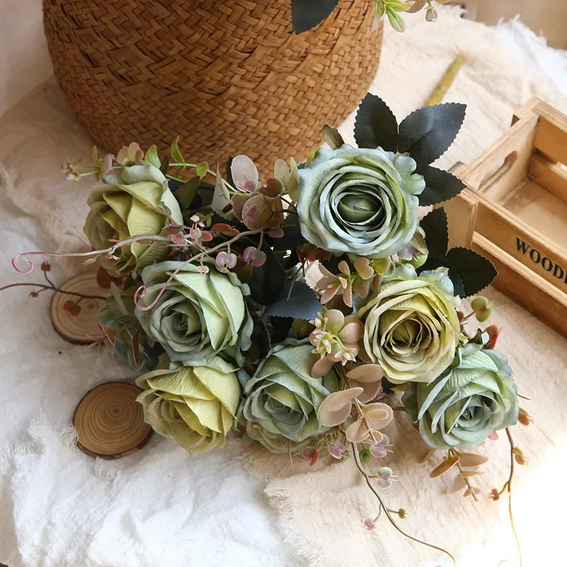 bouquet de roses artificielles en soie pour décoration intérieure