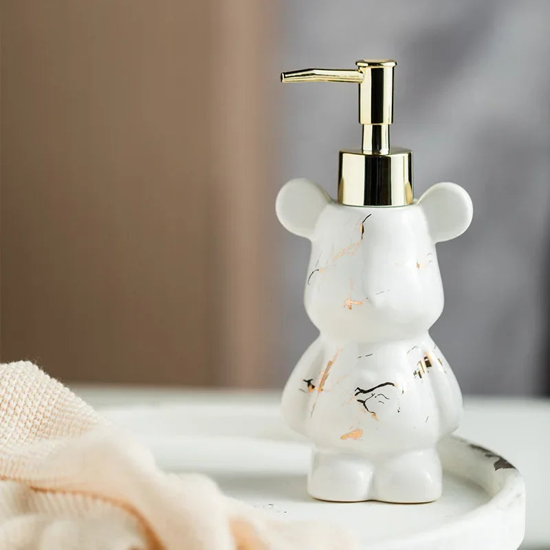 distributeur de savon en céramique ourson marbré pour salle de bain