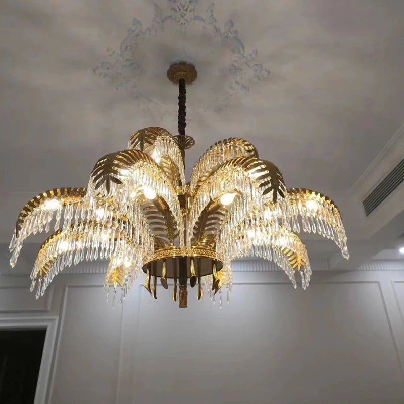 lustre en cuivre avec cristal pour décoration élégante et rétro