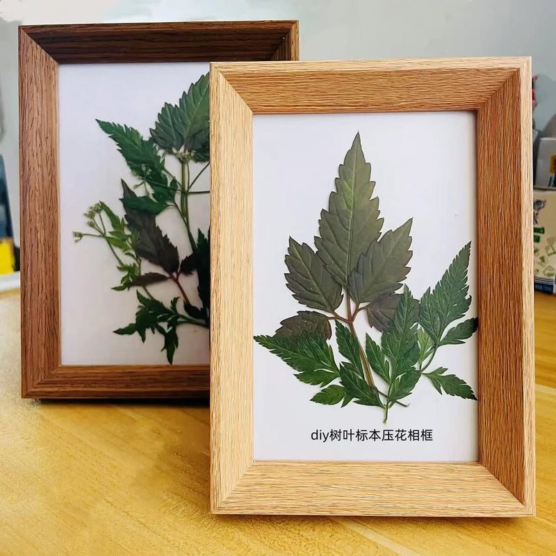 cadre photo en bois avec feuille décorative fait main