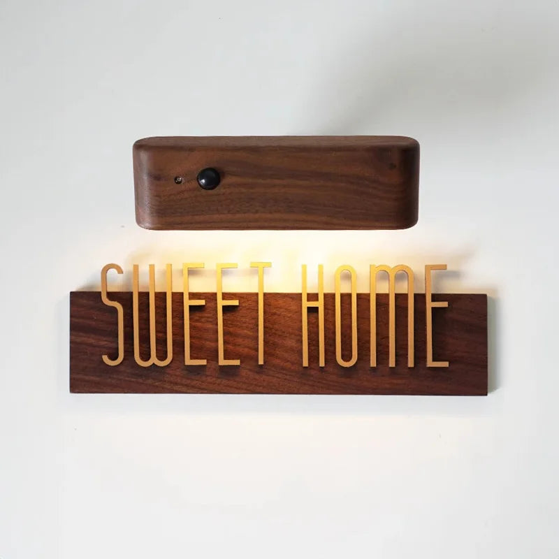 DIY Customizable English alphabet Walnut Wood Retro, Decorative Plaque Charge Inductive Lighting for Entrance Door, commercial