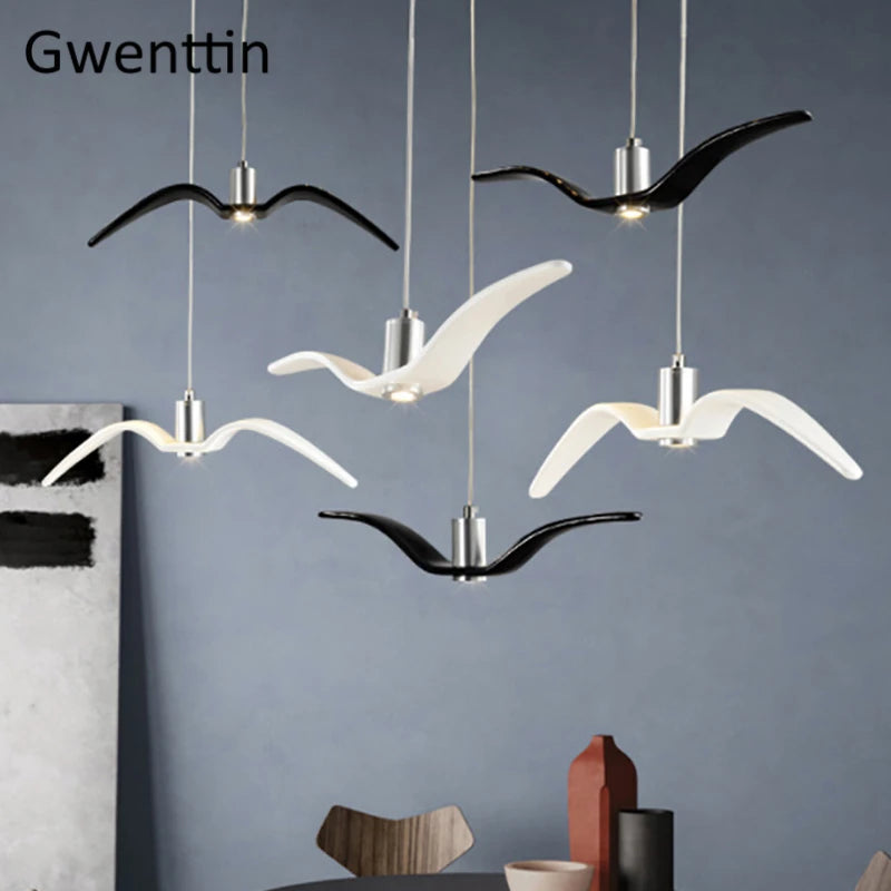 lustre suspendu moderne en forme de mouette design lumineux