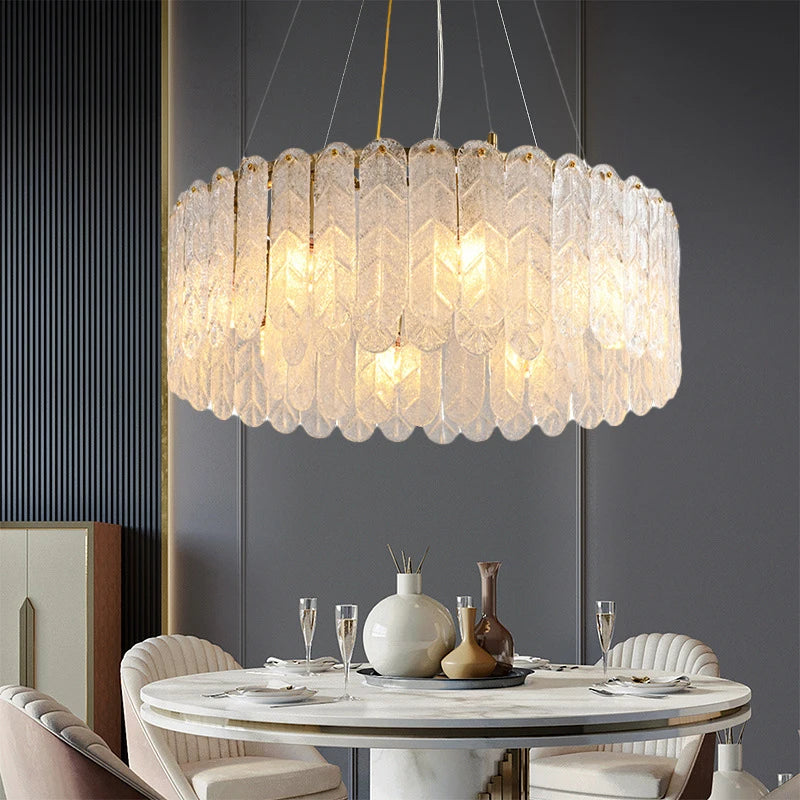 lustre nordique moderne en verre led avec suspension en cristal